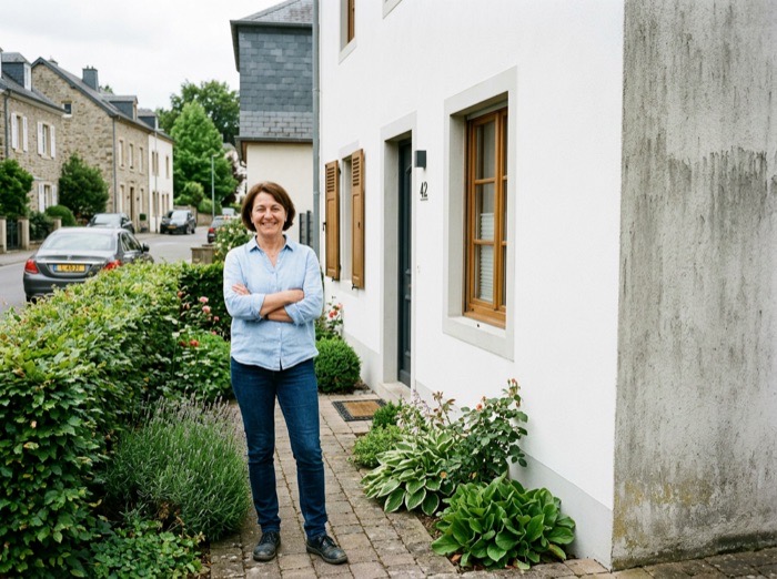 Martine devant sa façade fraîchement nettoyée